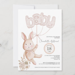 Convites Bunny Balloons Watercolor Boho Chá de fraldas Neut
