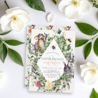 Convites Bunny & Bee Greenery Rhombus Easter Brunch