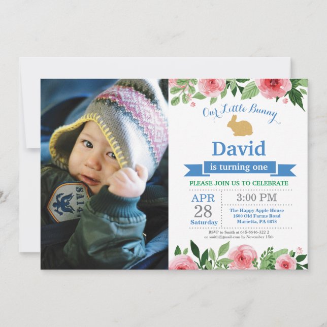 Convites Bunny Birthday Boy Easter Egg 1rua Primeiro Aniver (Frente)