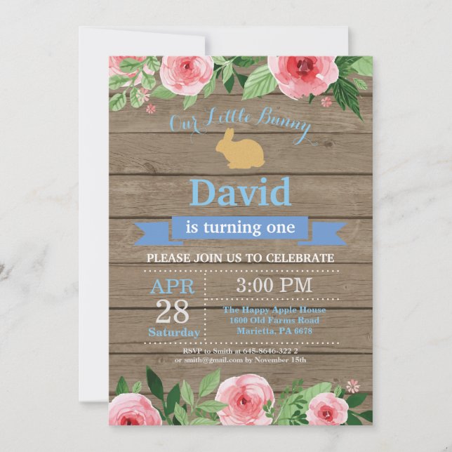 Convites Bunny Birthday Boy Easter Egg 1rua Primeiro Aniver (Frente)