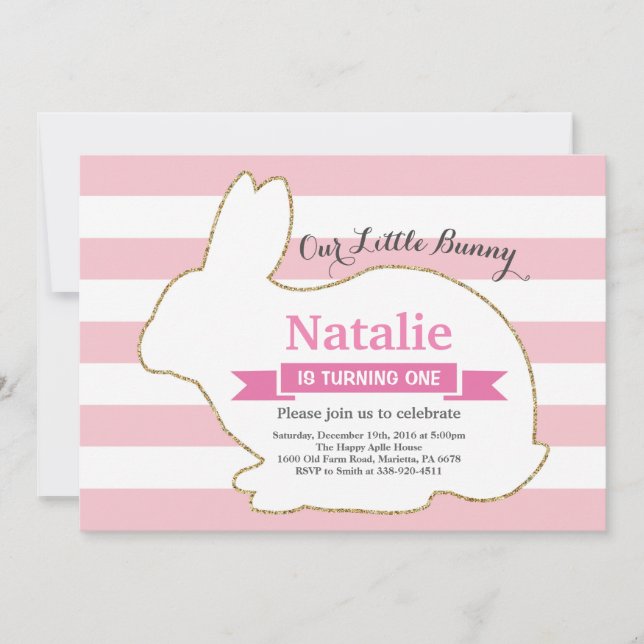 Convites Bunny Birthday Girl Easter Egg 1rua Primeiro Anive (Frente)