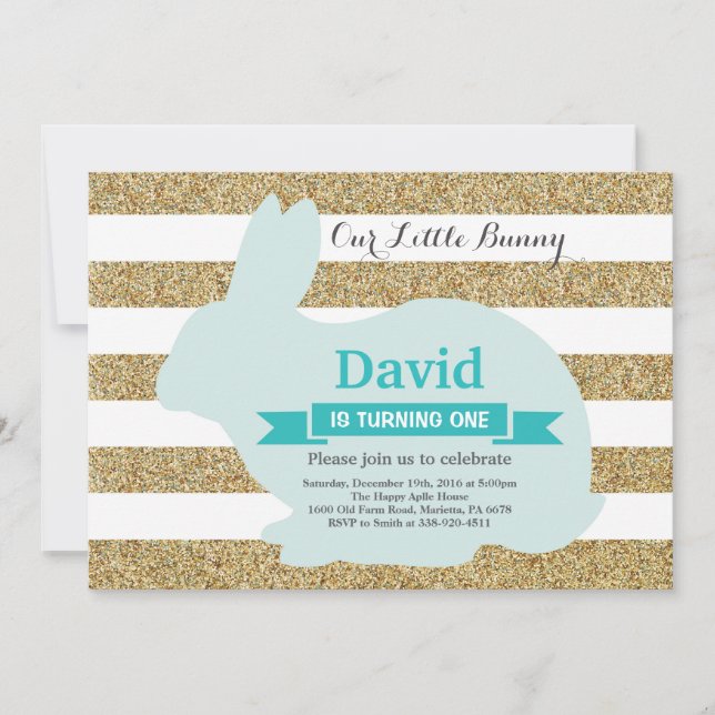 Convites Bunny Birthday Páscoa Ovo 1 rua Primeiro Aniversár (Frente)