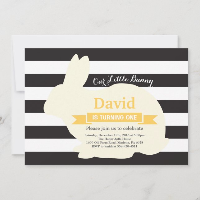 Convites Bunny Birthday Páscoa Ovo 1 rua Primeiro Aniversár (Frente)