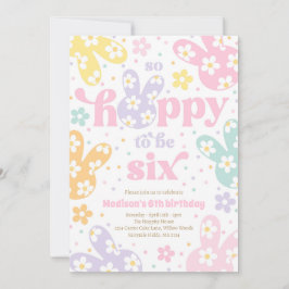Convites Bunny Daisy Floral Pastel Aniversário de 6 anos