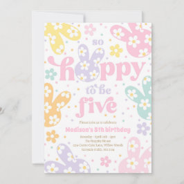 Convites Bunny Daisy Floral Pastel Spring 5th Birthday