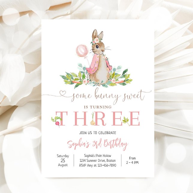 Convites Bunny Floral 3rd Birthday Invitation (Criador carregado)