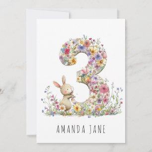 Convites Bunny Floral aniversário de 3 anos