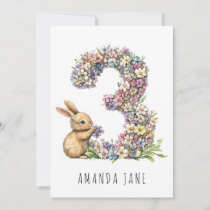 Convites Bunny Floral aniversário de 3 anos