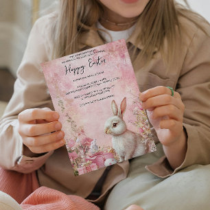 Convites Bunny Floral e ovos felz pascoa rosa