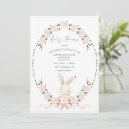 Convites Bunny Floral Hydrangeas Pink Girl Baby Shower