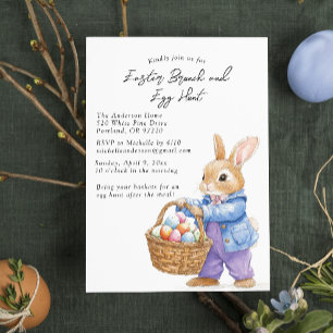 Convites Bunny Holding Ovos em Basket Brunch e caça aos ovo