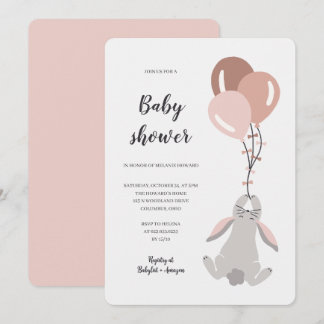 Convites Bunny illustration girl baby shower invitation