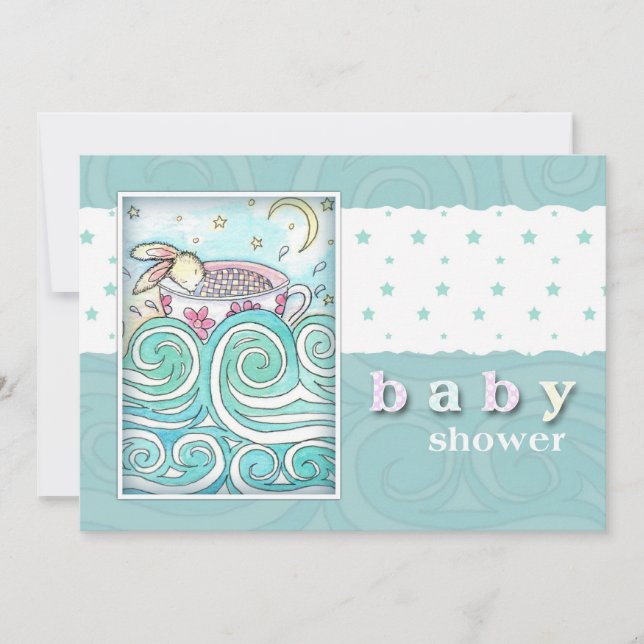 Convites Bunny in Teacup Baby Shower (Frente)