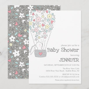 Convites Bunny no Balão de ar quente  chá de fraldas neut