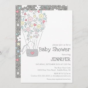 Convites Bunny no Balão de ar quente chá de fraldas neutro