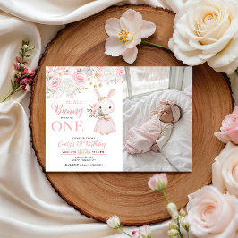 Convites Bunny Photo First Birthday Invitation