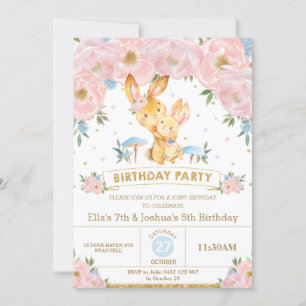Convites Bunny Rabbit Floral Joint Birthday Irmão Irmão