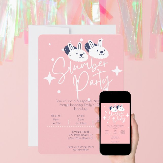 Convites Bunny Slippers Festa Sleepover Noite (Criador carregado)
