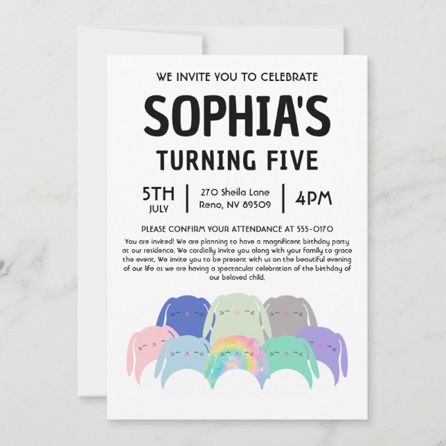 Convites Bunny Squishmallow Birthday Party (Frente)