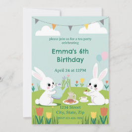 Convites Bunny Tea Party Birthday Invitation | Cute Rabbits