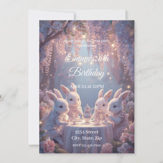 Convites Bunny Tea Party Birthday Invitation – Dreamy Fairy (Frente)