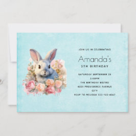 Convites Bunny with a Garland of Roses Cute Birthday