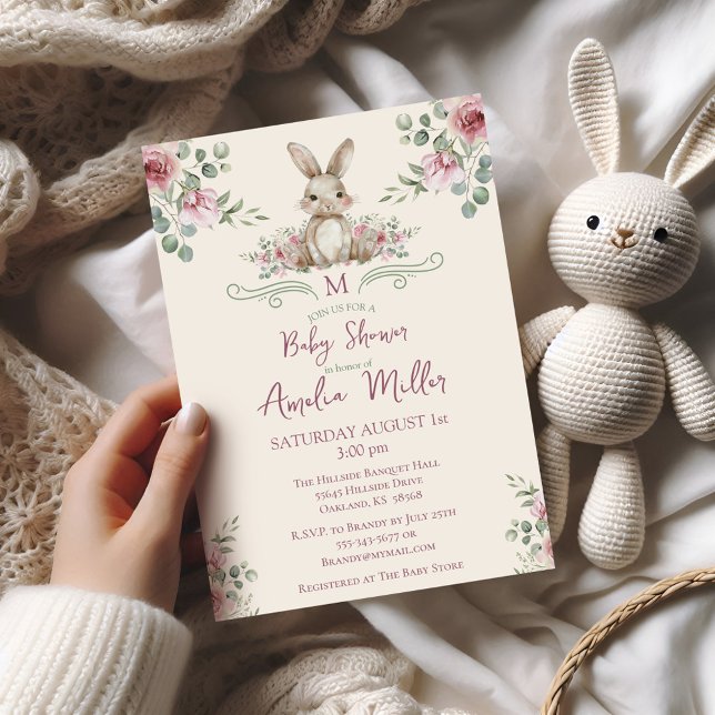 Convites Bunny Woodland Forest (Bunny Baby Shower invitation)