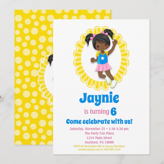 Convites Bunt House Jump African American Girl Birday (Frente/Verso)