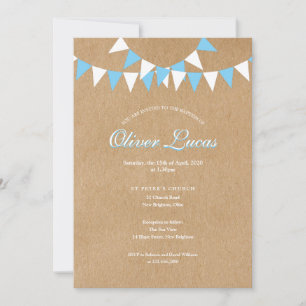 Convites Bunting Azul Bebê Batismo Batizado Rústico