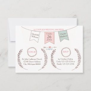 Convites Bunting Elegante - Chá de casamento de Casal 3x5