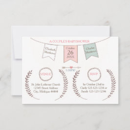 Convites Bunting Elegante - Chá de fraldas de Casal 3x5