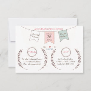 Convites Bunting Elegante - Chá de fraldas de Casal 3X5