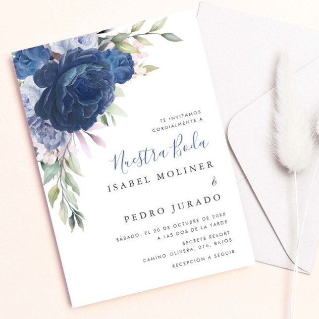 Convites Buquê Azul Nuestra Boda Casamento Espanhol (Criador carregado)