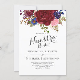 Convites Buquê Borgonha Marinho Floral CASAIS Azul PInk