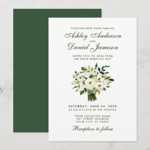 Convites Buquê branco verde floral GB do casamento da