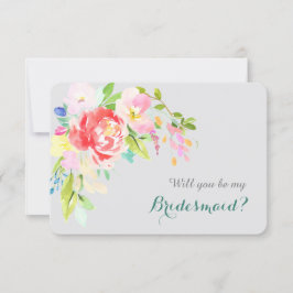 Convites Buquê Colorido de Aquarela em Silver Bridesmaid