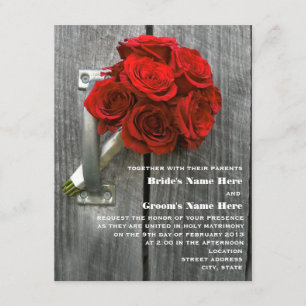 Convites Buquê da rosa vermelha & casamento de Barnwood