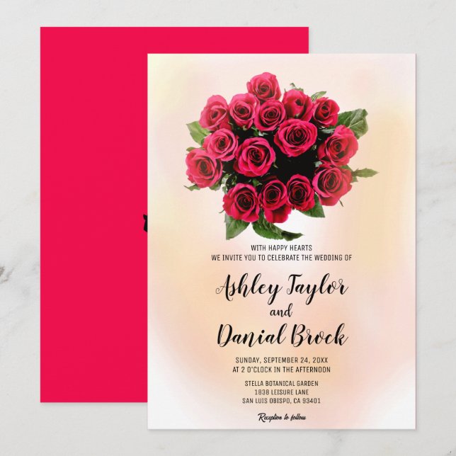 Convites Buquê de aquarela blush rosa vermelha casamento fl (Frente/Verso)