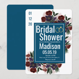 Convites Buquê de Aquarela Chá de panela Azul