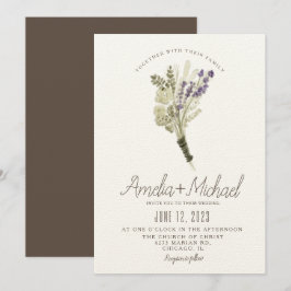 Convites Buquê de Aquarela de Lavanda Ecológico Casamento
