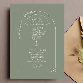 Convites Buquê de Arte de Linha Sage Casamento Verde