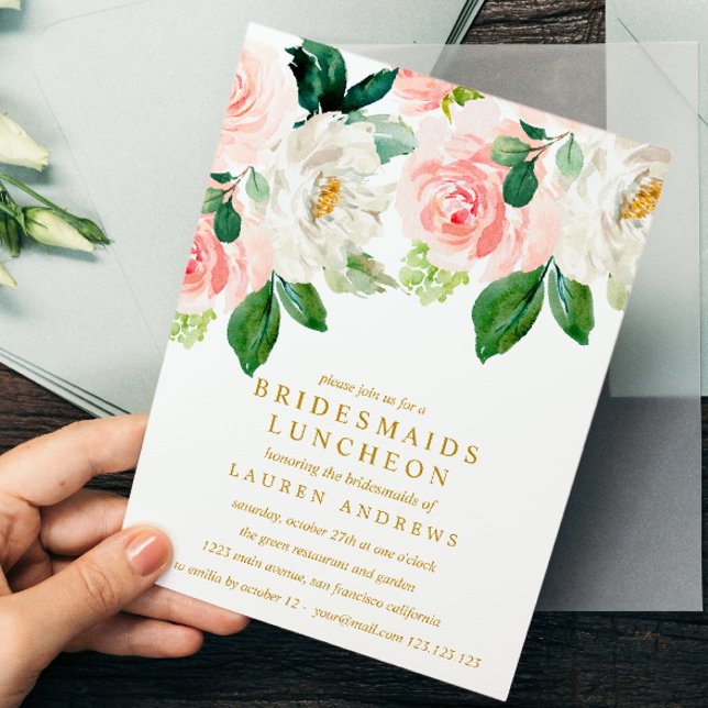 Convites Buquê de Blush Modern Bridesmaids Casamento Lunche (Criador carregado)