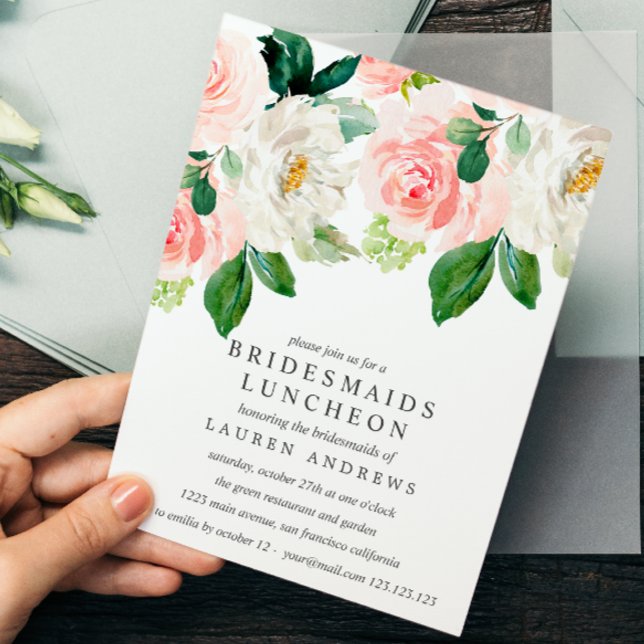 Convites Buquê de Blush Modern Bridesmaids Casamento Lunche (Criador carregado)