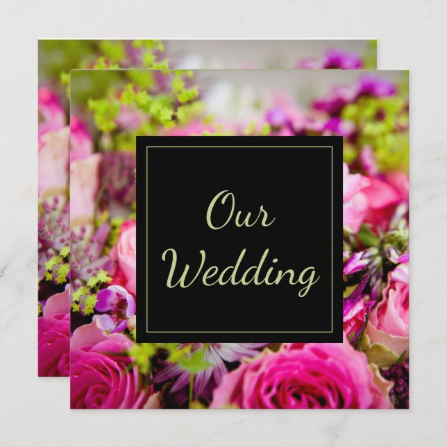 Convites Buquê de Casamento de Rosas (Frente/Verso)