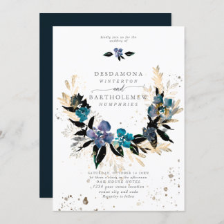 Convites Buquê de Casamento Floral Azul