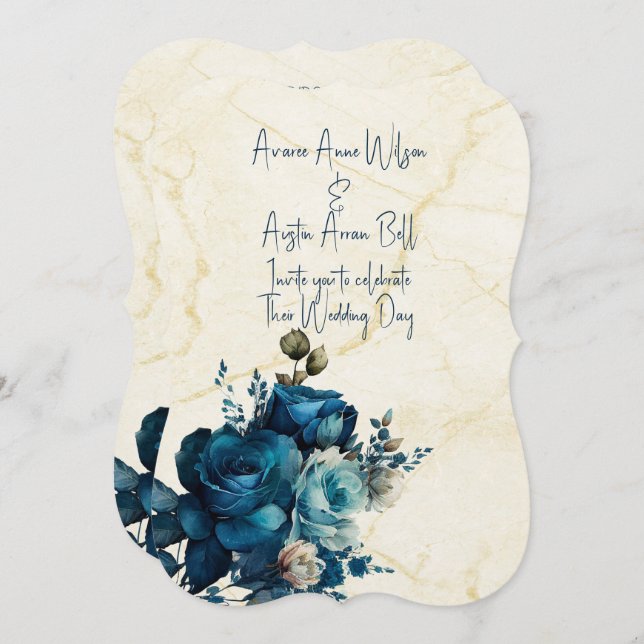 Convites Buquê de Casamento Floral de Teal Negro (Frente/Verso)