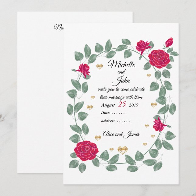 Convites buquê de casamento rosa vermelha, Chá de panela (Frente/Verso)