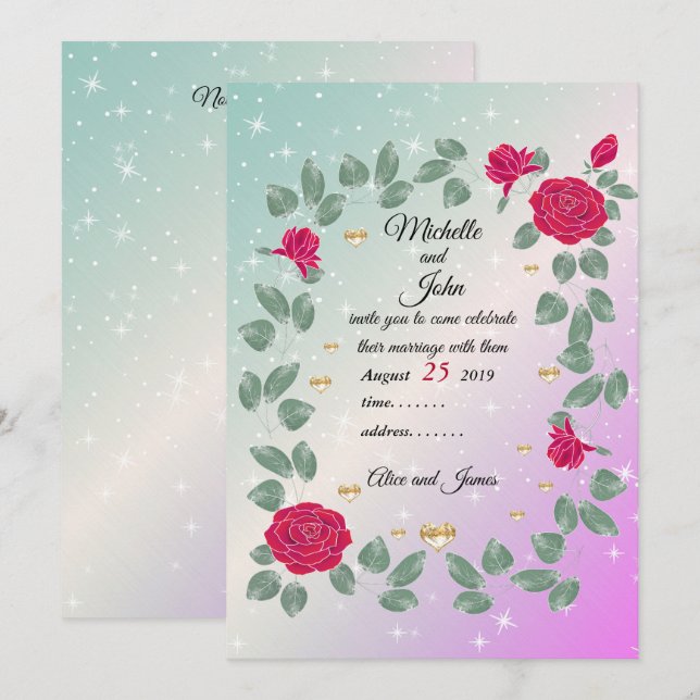 Convites buquê de casamento rosa vermelha, Chá de panela (Frente/Verso)