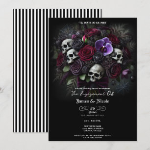 Convites Buquê de Crânio Floral Gótico de Noivado de Hallow