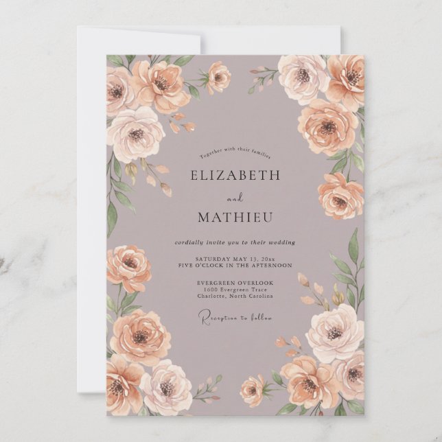 Convites Buquê de Eucalipto Bege Muted Casamento (Frente)